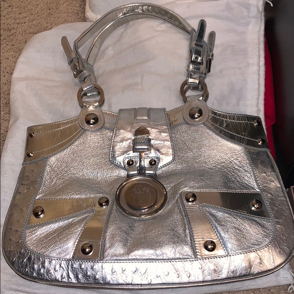 Metallic silver AUTHENTIC Versace shoulder bag